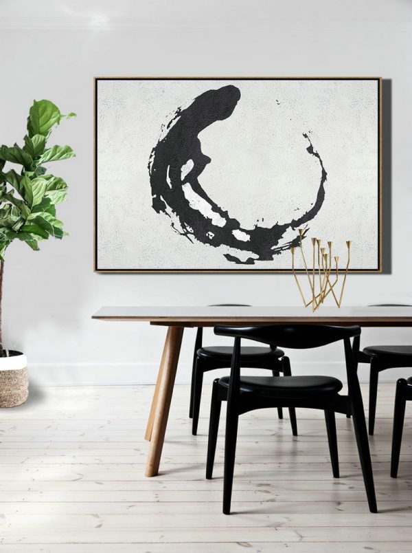 Hand Painted Original Art,Oversized Horizontal Minimalist Abstract Art On Canvas, Black And White Minimalist Painting - Handmade Acrylic Painting - Image 5