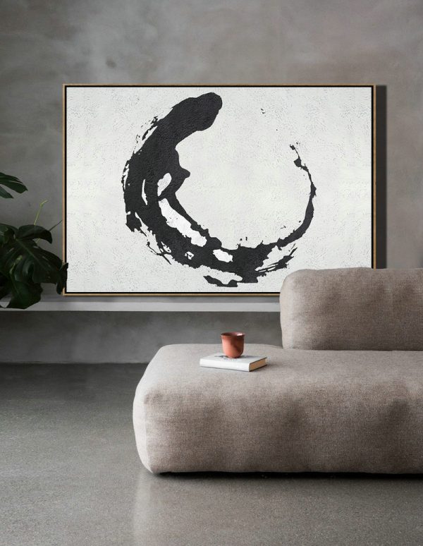 Hand Painted Original Art,Oversized Horizontal Minimalist Abstract Art On Canvas, Black And White Minimalist Painting - Handmade Acrylic Painting - Image 6