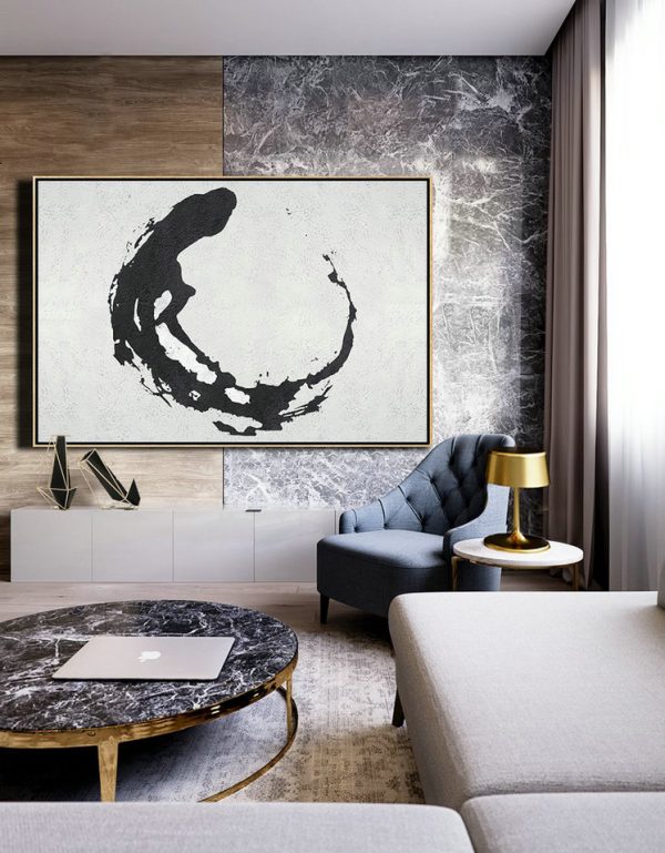 Hand Painted Original Art,Oversized Horizontal Minimalist Abstract Art On Canvas, Black And White Minimalist Painting - Handmade Acrylic Painting - Image 7