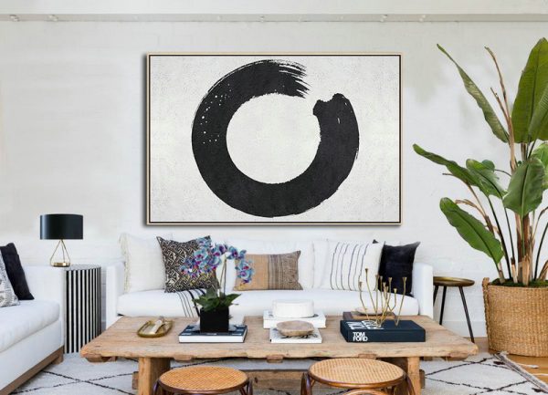 Giant Canvas Wall Art,Oversized Horizontal Minimalist Circle Art On Canvas, Black And White Minimalist Painting - Huge Canvas Art On Canvas - Image 2