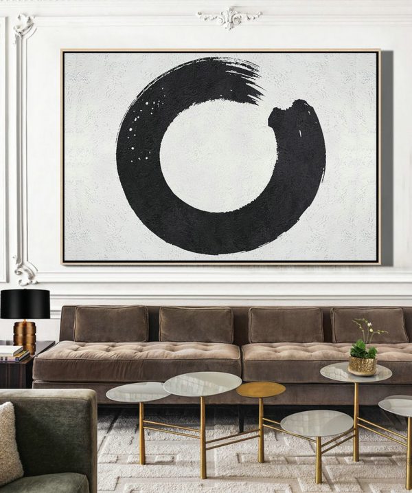 Giant Canvas Wall Art,Oversized Horizontal Minimalist Circle Art On Canvas, Black And White Minimalist Painting - Huge Canvas Art On Canvas - Image 3