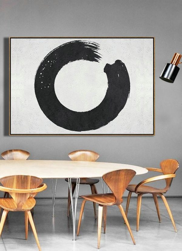 Giant Canvas Wall Art,Oversized Horizontal Minimalist Circle Art On Canvas, Black And White Minimalist Painting - Huge Canvas Art On Canvas - Image 4