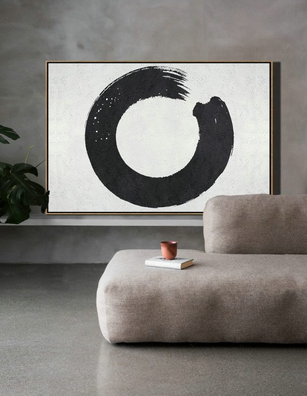 Giant Canvas Wall Art,Oversized Horizontal Minimalist Circle Art On Canvas, Black And White Minimalist Painting - Huge Canvas Art On Canvas - Image 5