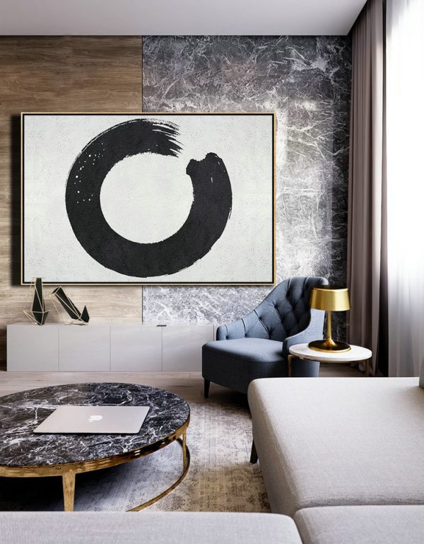 Giant Canvas Wall Art,Oversized Horizontal Minimalist Circle Art On Canvas, Black And White Minimalist Painting - Huge Canvas Art On Canvas - Image 6