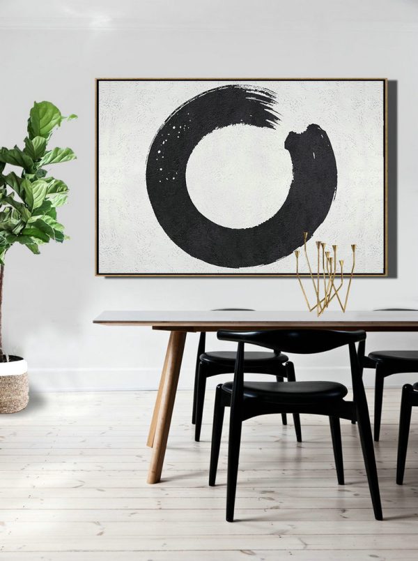 Giant Canvas Wall Art,Oversized Horizontal Minimalist Circle Art On Canvas, Black And White Minimalist Painting - Huge Canvas Art On Canvas - Image 7