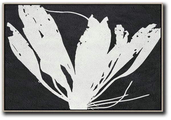 Big Art Canvas,Oversized Horizontal Minimal Art On Canvas, Black And White Minimalist Flower Art - Large Wall Art Canvas