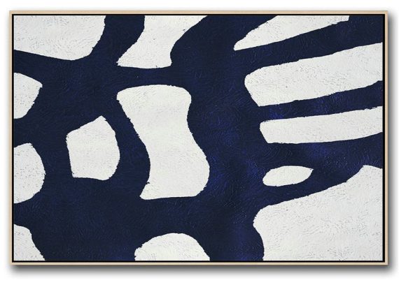 Huge Abstract Canvas Art,Horizontal Abstract Painting Navy Blue Minimalist Painting On Canvas,Acrylic Painting On Canvas