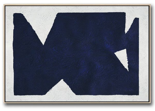 Big Art Canvas,Horizontal Abstract Painting Navy Blue Minimalist Painting On Canvas,Large Canvas Wall Art For Sale