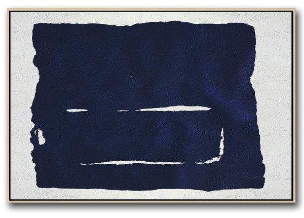 Hand Painted Original Art,Horizontal Abstract Painting Navy Blue Minimalist Painting On Canvas,Large Colorful Wall Art