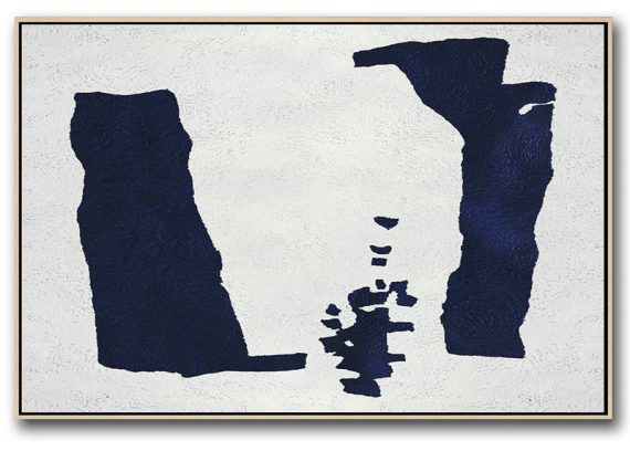 Acrylic Painting Wall Art,Horizontal Abstract Painting Navy Blue Minimalist Painting On Canvas,Acrylic Painting On Canvas
