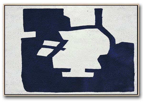 Hand Made Original Art,Horizontal Abstract Painting Navy Blue Minimalist Painting On Canvas,Large Wall Art Home Decor