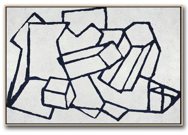 Large Contemporary Painting,Horizontal Abstract Painting Navy Blue Minimalist Painting On Canvas,Huge Canvas Art On Canvas