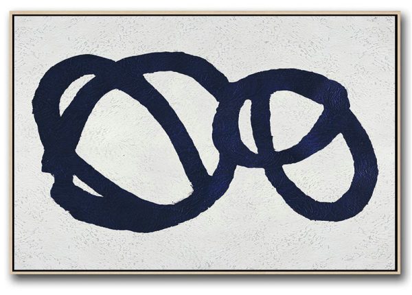 Huge Abstract Canvas Art,Horizontal Abstract Painting Navy Blue Minimalist Painting On Canvas,Custom Canvas Wall Art