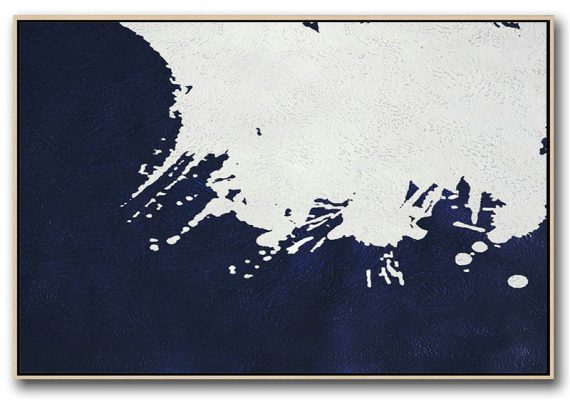 Acrylic Painting On Canvas,Horizontal Abstract Painting Navy Blue Minimalist Painting On Canvas,Acrylic Painting Large Wall Art