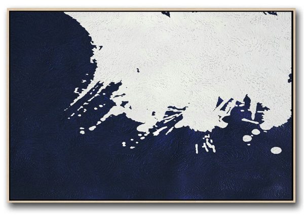 Acrylic Painting On Canvas,Horizontal Abstract Painting Navy Blue Minimalist Painting On Canvas,Acrylic Painting Large Wall Art