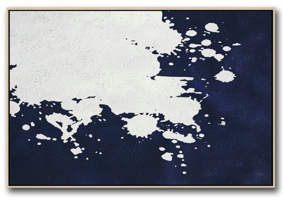 Huge Abstract Canvas Art,Horizontal Abstract Painting Navy Blue Minimalist Painting On Canvas,Abstract Painting On Canvas