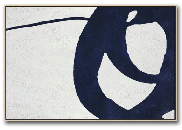 Unique Canvas Art,Horizontal Abstract Painting Navy Blue Minimalist Painting On Canvas,Large Wall Art Home Decor