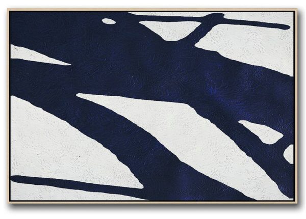 Extra Large Painting,Horizontal Abstract Painting Navy Blue Minimalist Painting On Canvas,Acrylic Minimailist Painting