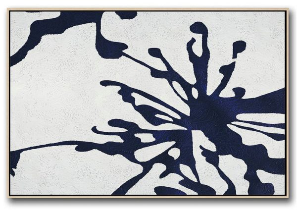 Large Abstract Painting Canvas Art,Horizontal Abstract Painting Navy Blue Minimalist Painting On Canvas,Original Art