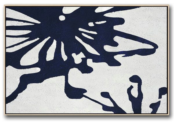 Handmade Large Contemporary Art,Horizontal Abstract Painting Navy Blue Minimalist Painting On Canvas,Original Art Acrylic Painting