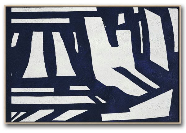 Contemporary Art Canvas Painting,Horizontal Abstract Painting Navy Blue Minimalist Painting On Canvas,Original Abstract Painting Canvas Art