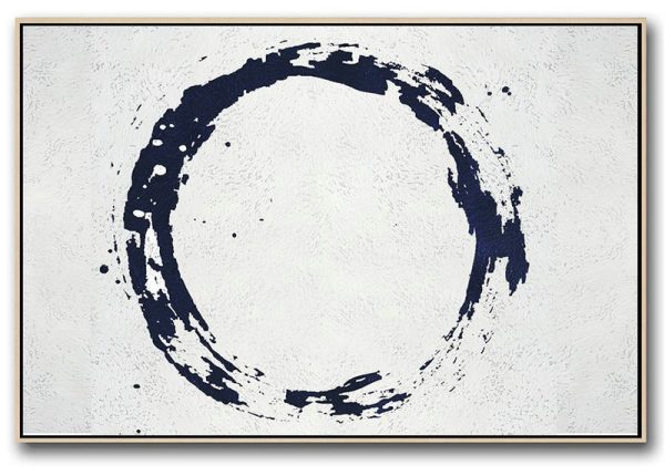 Handmade Acrylic Painting,Horizontal Navy Painting Abstract Minimalist Art On Canvas,Textured Painting Canvas Art