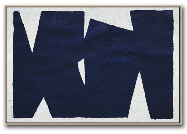 Original Art Acrylic Painting,Horizontal Navy Painting Abstract Minimalist Art On Canvas,Abstract Painting Modern Art