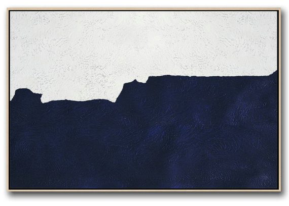 Handmade Painting Large Abstract Art,Horizontal Navy Painting Abstract Minimalist Art On Canvas,Giant Wall Decor
