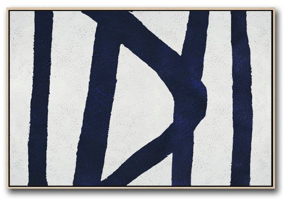 Original Art,Horizontal Navy Painting Abstract Minimalist Art On Canvas,Extra Large Canvas Painting