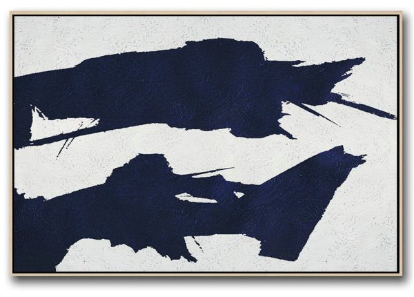 Original Painting Hand Made Large Abstract Art,Horizontal Navy Painting Abstract Minimalist Art On Canvas,Hand Painted Canvas Art