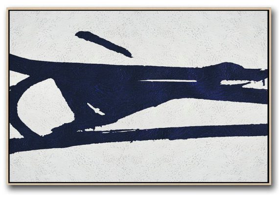 Large Abstract Painting Canvas Art,Horizontal Navy Painting Abstract Minimalist Art On Canvas,Original Abstract Art Paintings