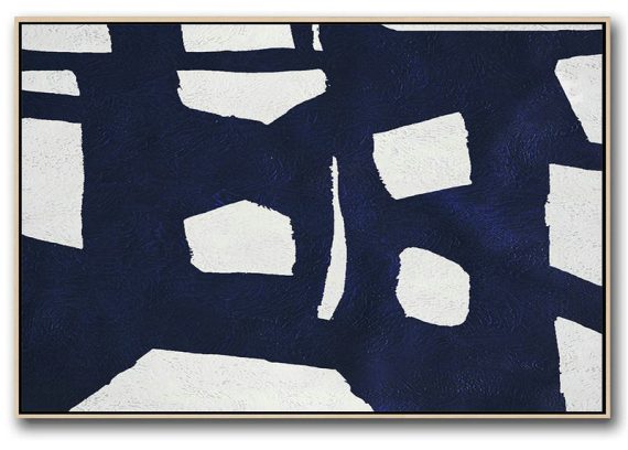 Extra Large Canvas Art,Horizontal Navy Painting Abstract Minimalist Art On Canvas,Abstract Artwork Online