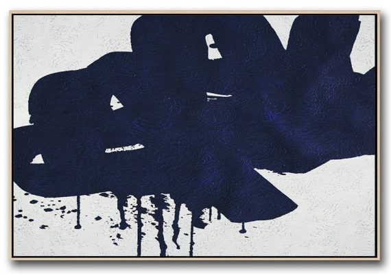 Canvas Artwork For Living Room,Horizontal Navy Painting Abstract Minimalist Art On Canvas,Abstract Paintings On Sale