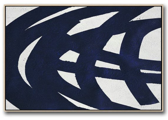 Home Decor Canvas,Horizontal Navy Painting Abstract Minimalist Art On Canvas,Contemporary Art Wall Decor