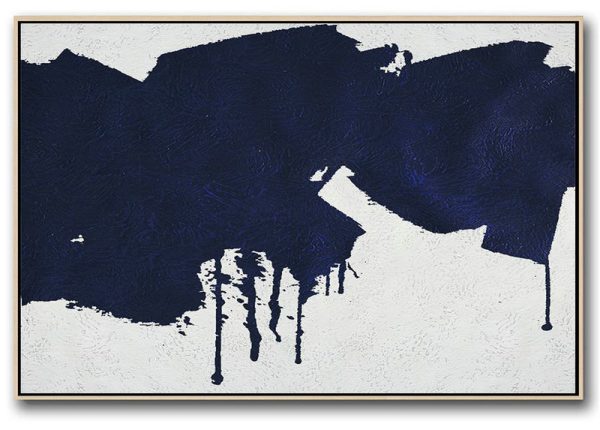 Big Living Room Decor,Horizontal Navy Painting Abstract Minimalist Art On Canvas,Huge Abstract Canvas Art