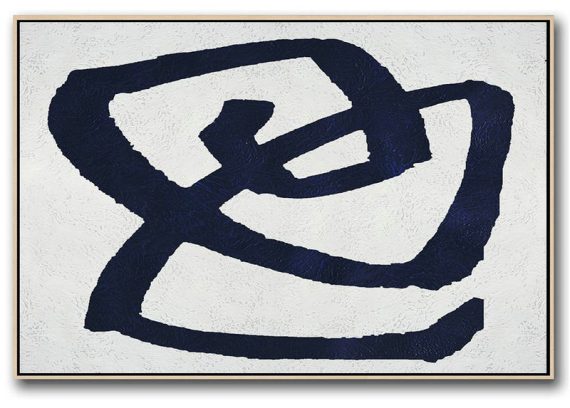 Pretty Abstract Paintings,Horizontal Navy Painting Abstract Minimalist Art On Canvas,Hand Paint Abstract Painting