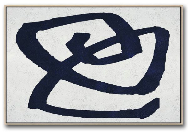 Pretty Abstract Paintings,Horizontal Navy Painting Abstract Minimalist Art On Canvas,Hand Paint Abstract Painting
