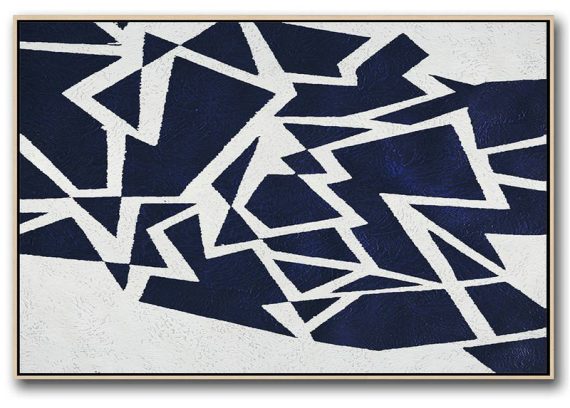 Abstract Painting For Home,Horizontal Navy Painting Abstract Minimalist Art On Canvas,Original Abstract Painting Canvas Art
