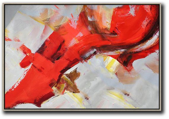 Contemporary Artwork,Horizontal Palette Knife Contemporary Art,Pop Art Canvas,Red,Grey,Yellow.etc