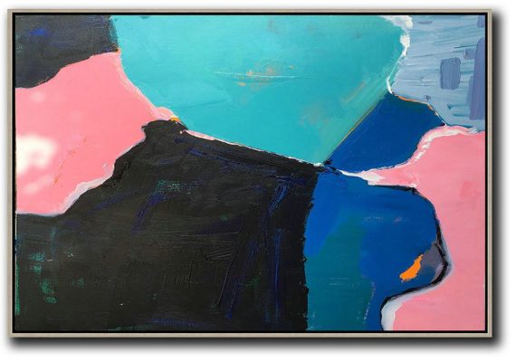 Extra Large Abstract Painting On Canvas,Horizontal Palette Knife Contemporary Art,Abstract Paintings On Sale,Lake Blue,Black,Pink.etc