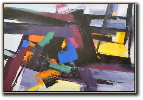 Original Artwork Extra Large Abstract Painting,Horizontal Palette Knife Contemporary Art,Canvas Wall Art Home Decor,Black,Purple,Blue,Yellow.etc