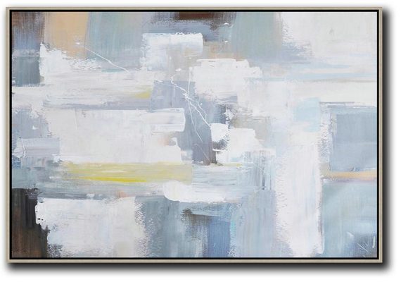 Canvas Artwork For Living Room,Horizontal Palette Knife Contemporary Art,Modern Canvas Art,Grey,White,Yellow,Brown.etc