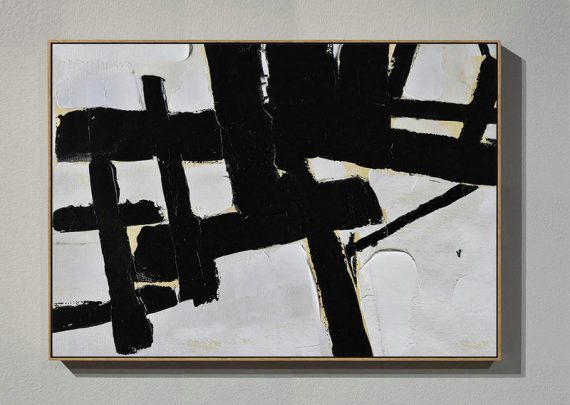Acrylic Painting On Canvas,Horizontal Palette Knife Minimal Canvas Art Painting Black White Beige - Original Art Acrylic Painting