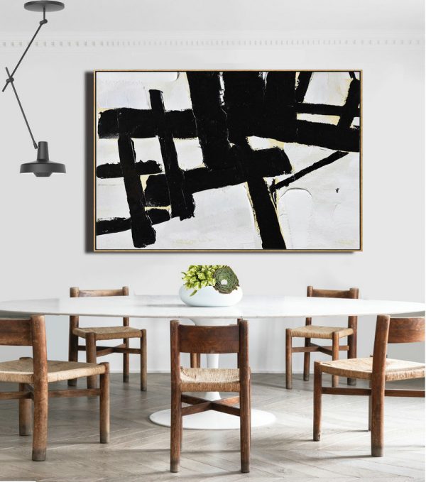 Acrylic Painting On Canvas,Horizontal Palette Knife Minimal Canvas Art Painting Black White Beige - Original Art Acrylic Painting - Image 4