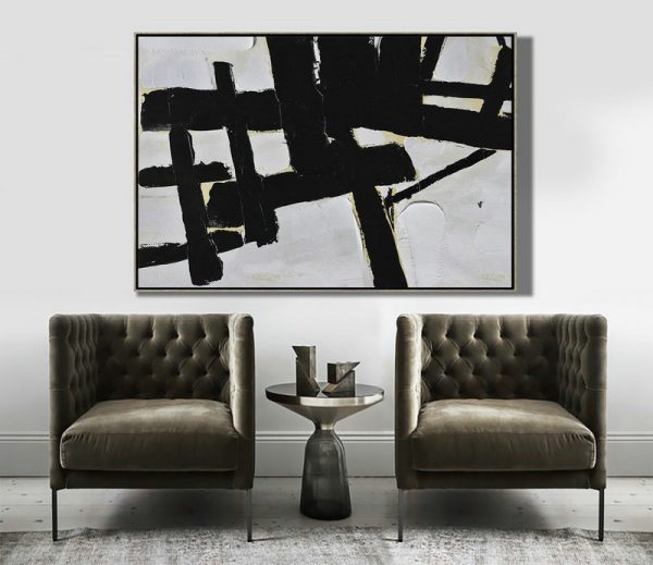 Acrylic Painting On Canvas,Horizontal Palette Knife Minimal Canvas Art Painting Black White Beige - Original Art Acrylic Painting - Image 7