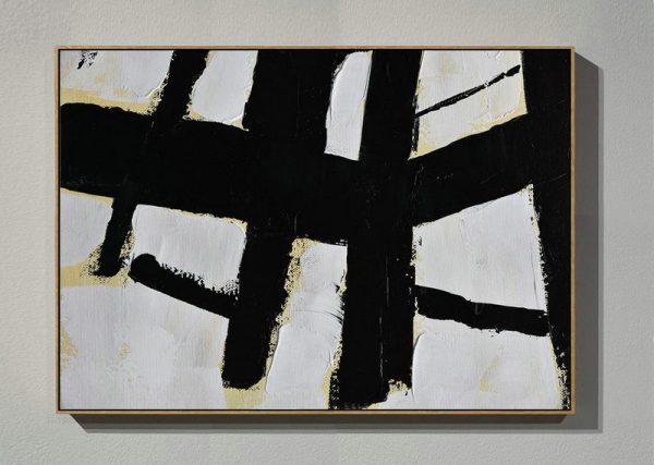 Acrylic Painting Large Wall Art,Horizontal Palette Knife Minimal Canvas Art Painting Black White Beige - Hand Painted Original Art