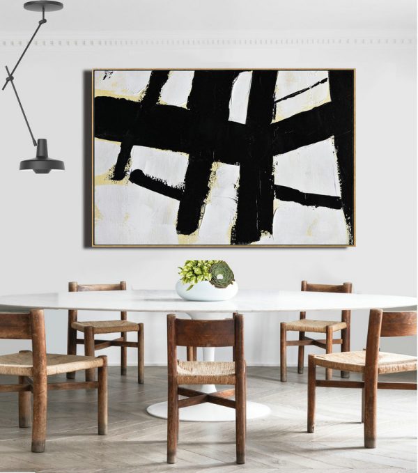 Acrylic Painting Large Wall Art,Horizontal Palette Knife Minimal Canvas Art Painting Black White Beige - Hand Painted Original Art - Image 4