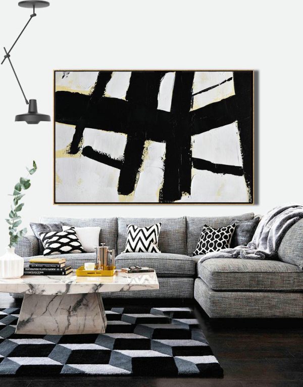 Acrylic Painting Large Wall Art,Horizontal Palette Knife Minimal Canvas Art Painting Black White Beige - Hand Painted Original Art - Image 5