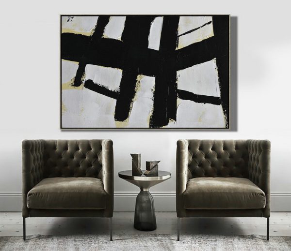 Acrylic Painting Large Wall Art,Horizontal Palette Knife Minimal Canvas Art Painting Black White Beige - Hand Painted Original Art - Image 7