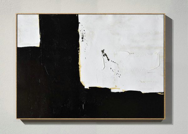 Huge Canvas Art On Canvas,Horizontal Palette Knife Minimal Canvas Art Painting Black White Beige - Large Abstract Art Handmade Acrylic Painting